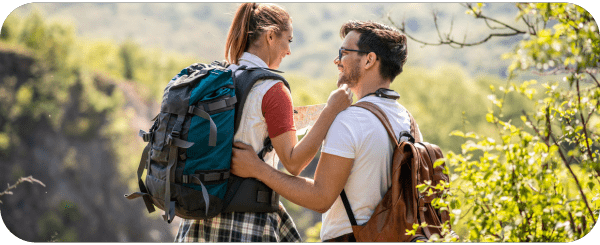 A man and a woman hiking together